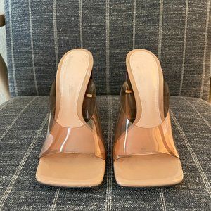 Zara Vinyl Sandals with Methacrylate Heel, Beige